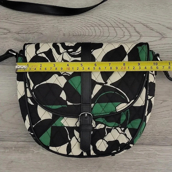 Vera Bradley Imperial Rose Green Black White Slim Saddle Bag Crossbody - Picture 13 of 16